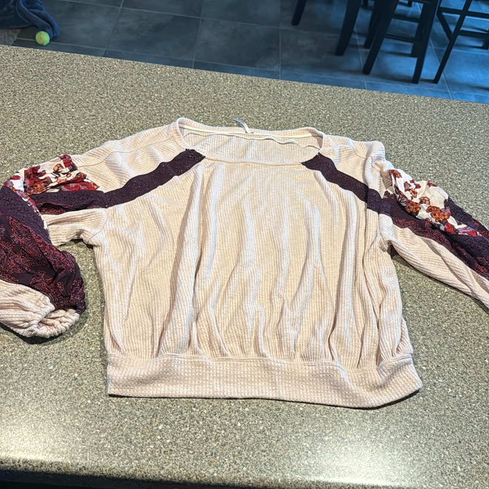 Free People Cream and Purple Top